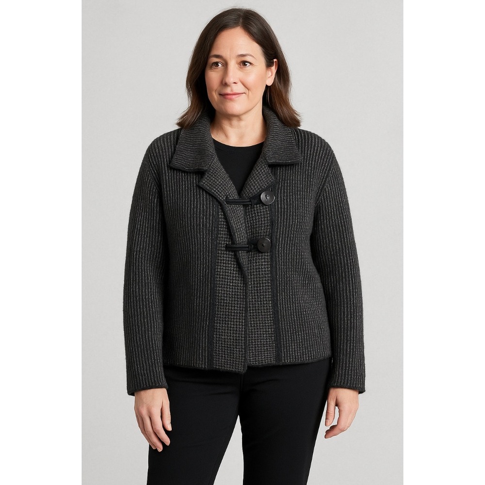 Habitat Womens Knit Button Front Gray‎ Black Cardigan Jacket Small